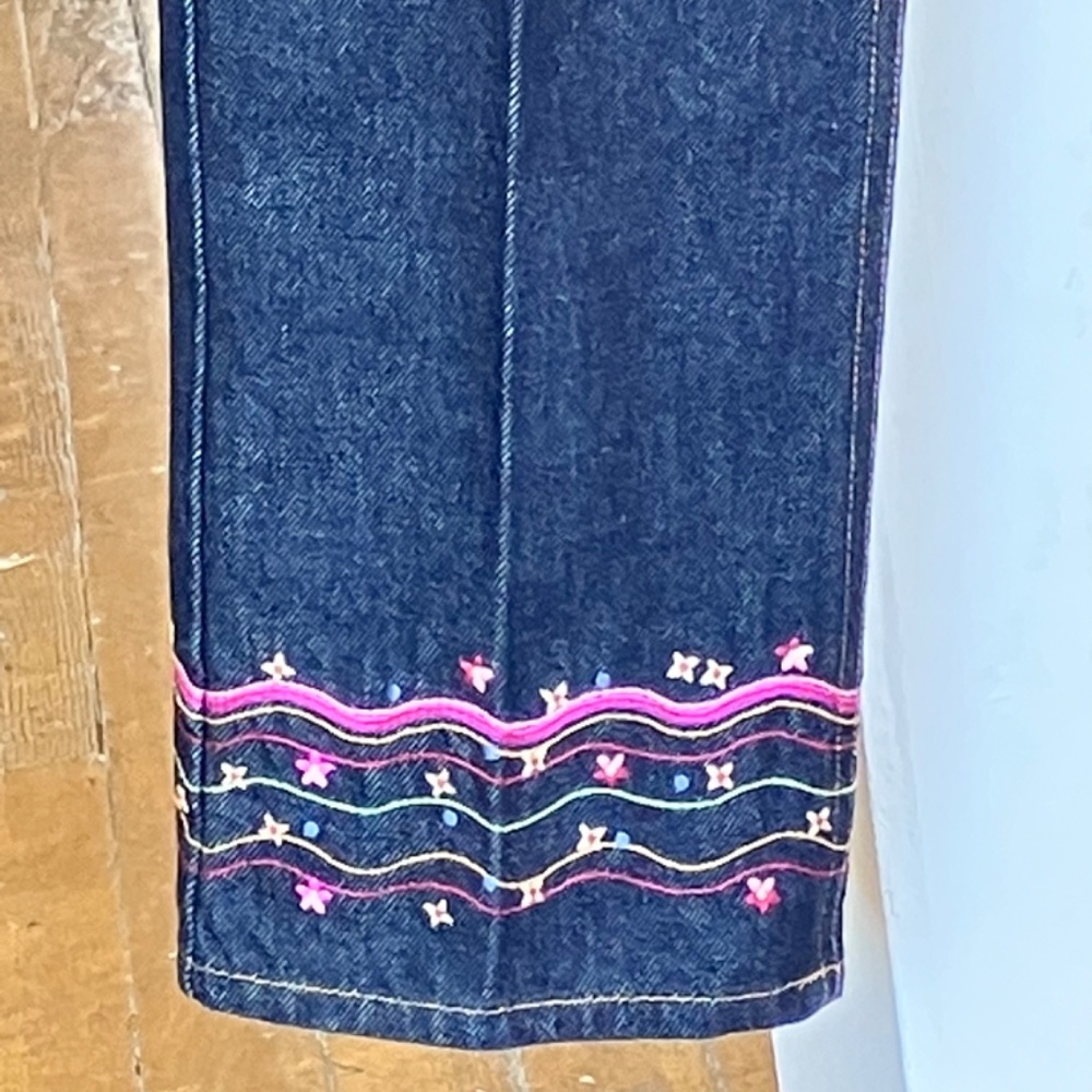 Women Straight Leg Jeans with Pink Embroidered Hem - Picture 7 of 10